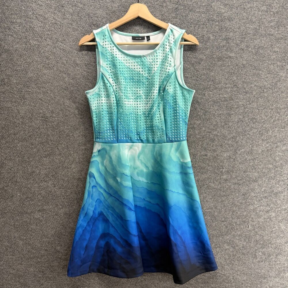 Apt. 9 Dress Women 8 Blue Ombre Sheath Midi Sleeveless Lined Round Neck Casual